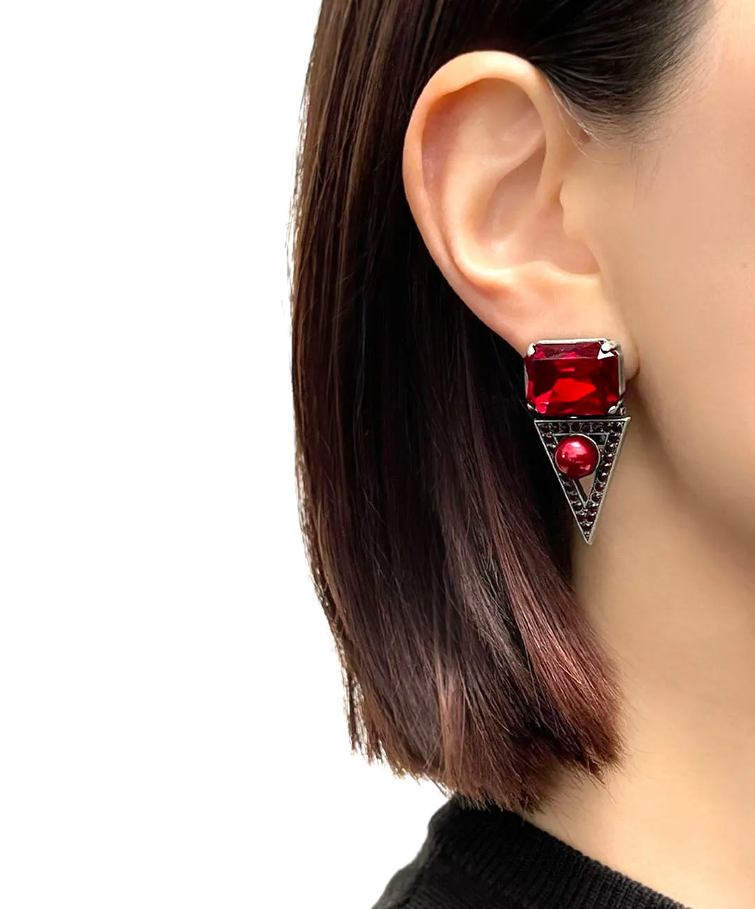 【ドイツ買付】ヴィンテージ SEIBOTH レッド ガラス パール イヤリング/Vintage SEIBOTH Red Glass Pearl Clip On Earrings