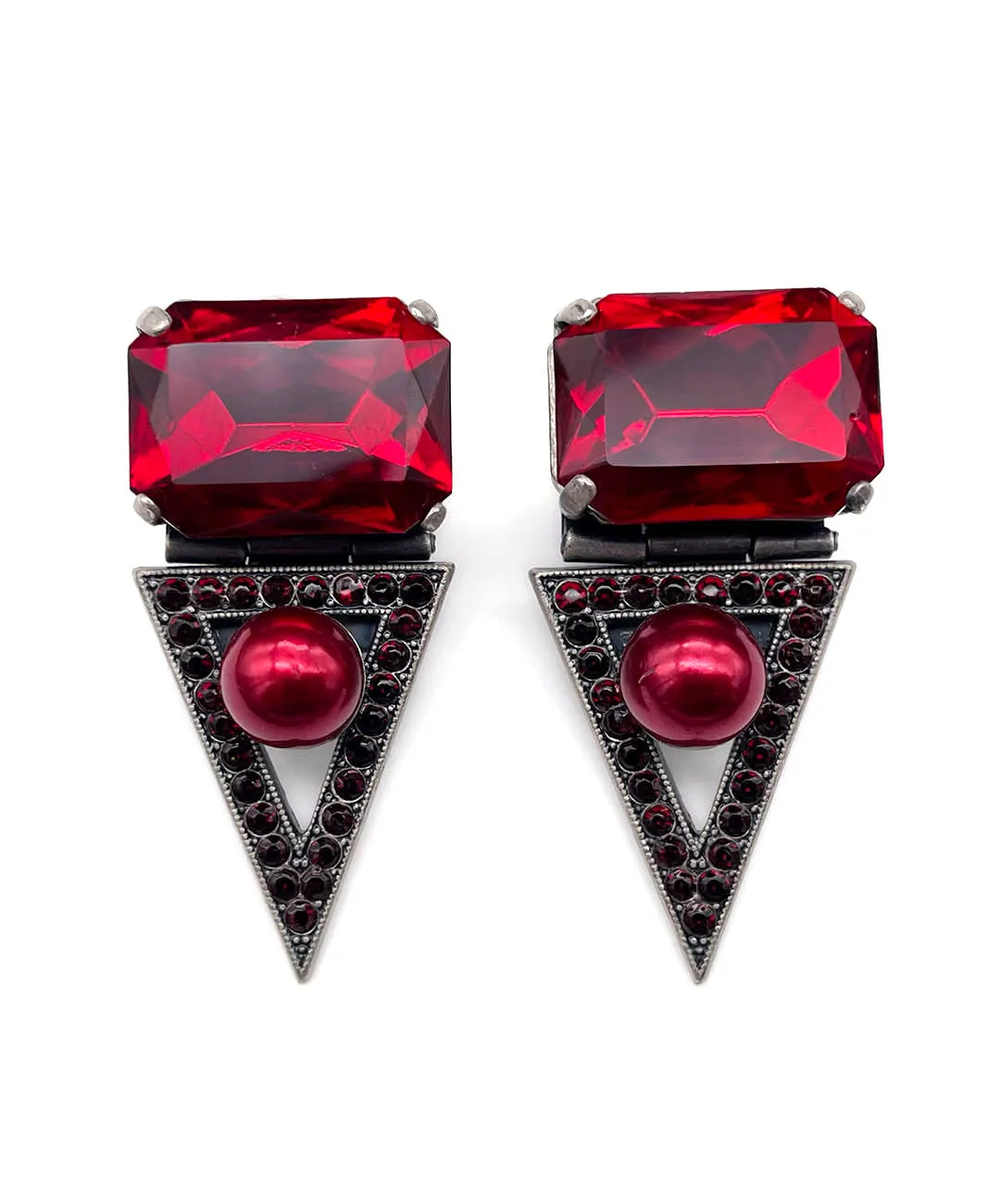 【ドイツ買付】ヴィンテージ SEIBOTH レッド ガラス パール イヤリング/Vintage SEIBOTH Red Glass Pearl Clip On Earrings