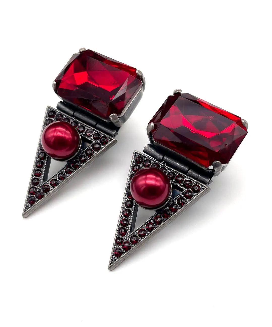 【ドイツ買付】ヴィンテージ SEIBOTH レッド ガラス パール イヤリング/Vintage SEIBOTH Red Glass Pearl Clip On Earrings