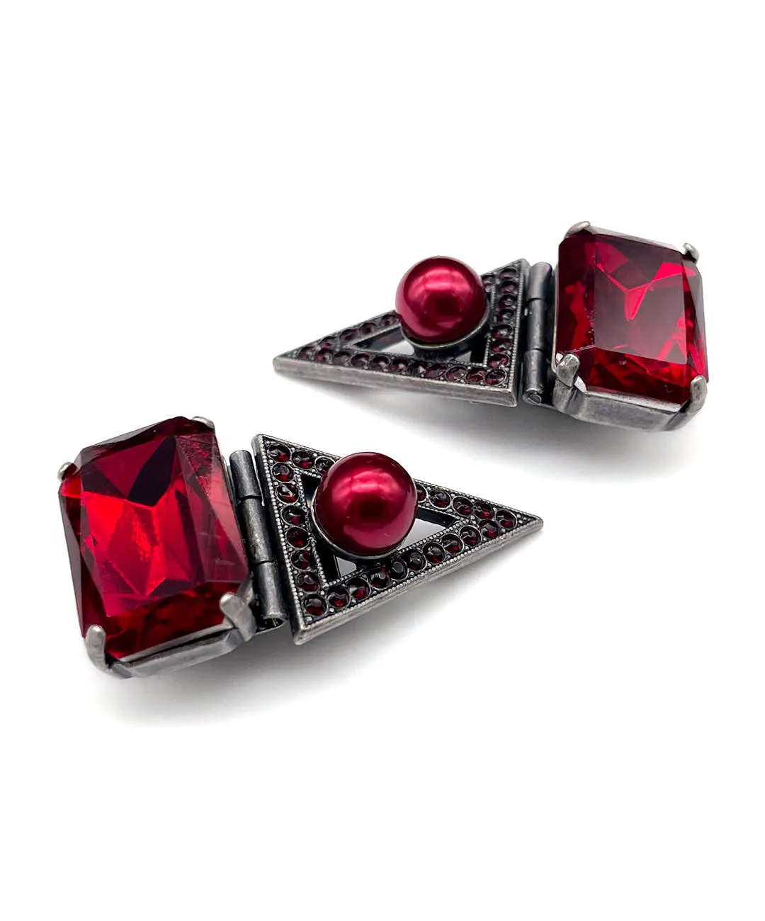 【ドイツ買付】ヴィンテージ SEIBOTH レッド ガラス パール イヤリング/Vintage SEIBOTH Red Glass Pearl Clip On Earrings