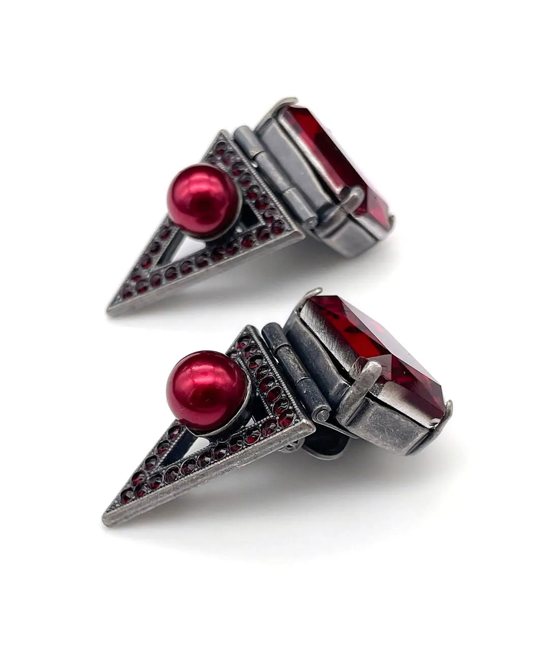 【ドイツ買付】ヴィンテージ SEIBOTH レッド ガラス パール イヤリング/Vintage SEIBOTH Red Glass Pearl Clip On Earrings